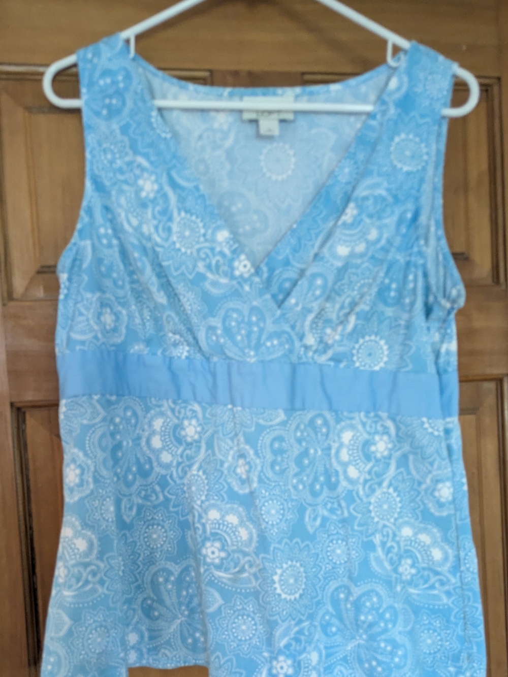 Light Blue Printed Sleeveless V-Neck Women's Top